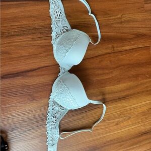 Blue Lace Trim Bra with Adjustable Straps